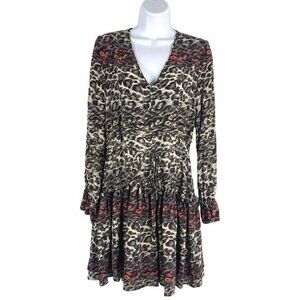 All Saints Alia Juba Dress Silk Animal Print‎ Long Sleeve V-Neck Women's XS